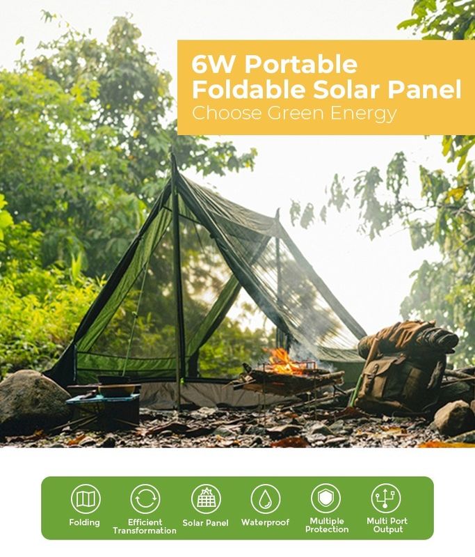 156.75mmx156.75mm Tamanho da célula 6W painel solar portátil e dobrável para acampamento ao ar livre