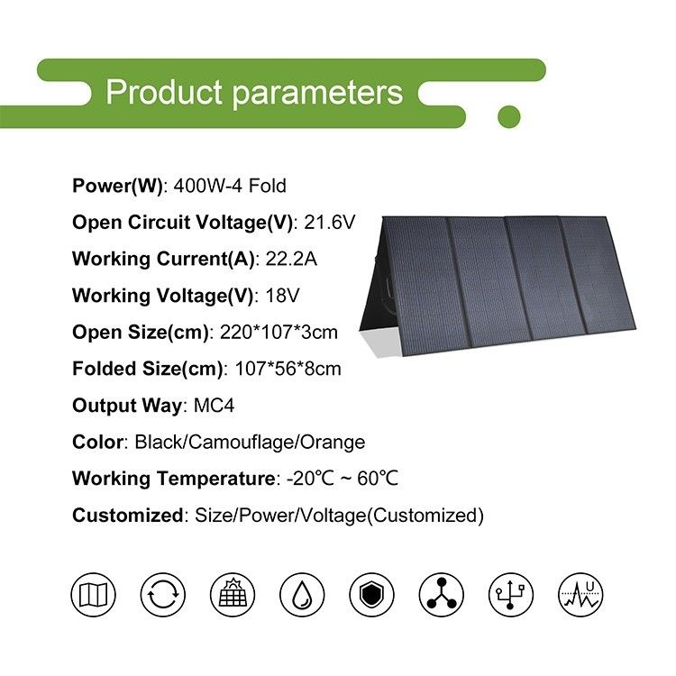 Estação de energia RV Cobertura solar com painel dobrável de 400W e saídas tipo-C/USB