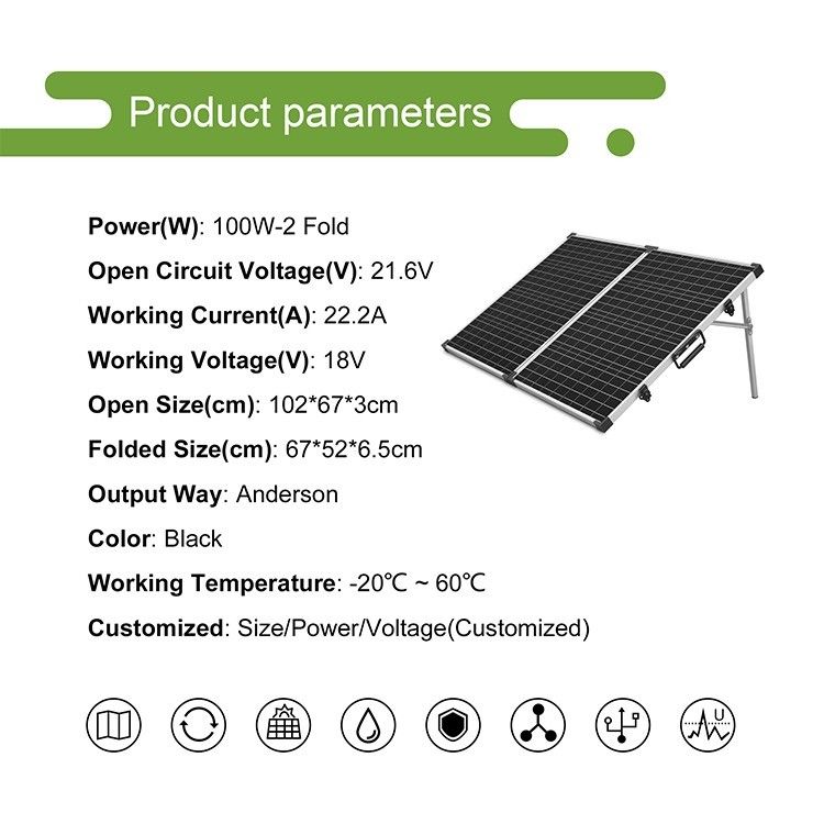 Champing Mono painel solar dobrável fotovoltaico de 100W CE/FCC/ROHS/PSE Certificado 12 anos de fabricação